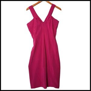 Anna Molinari Dress Satin Pink Midi Deep V-neck Sleeveless Fully Lined size L 10